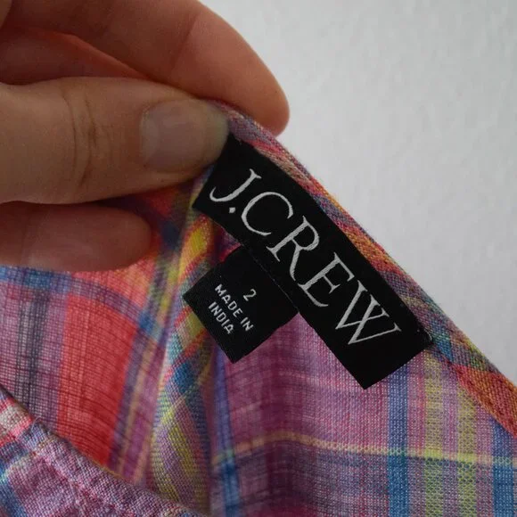 J Crew bias cut plaid linen slip dress - Picture 2 of 5